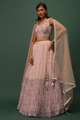 marvelous beige digital printed georgette lehenga set choli with dupatta