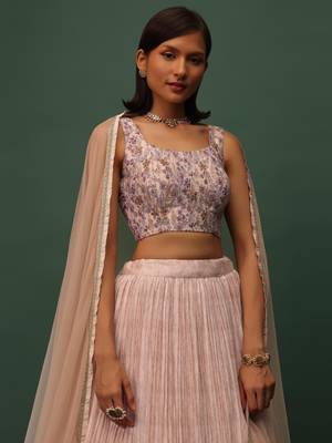 marvelous beige digital printed georgette lehenga set choli with dupatta 4