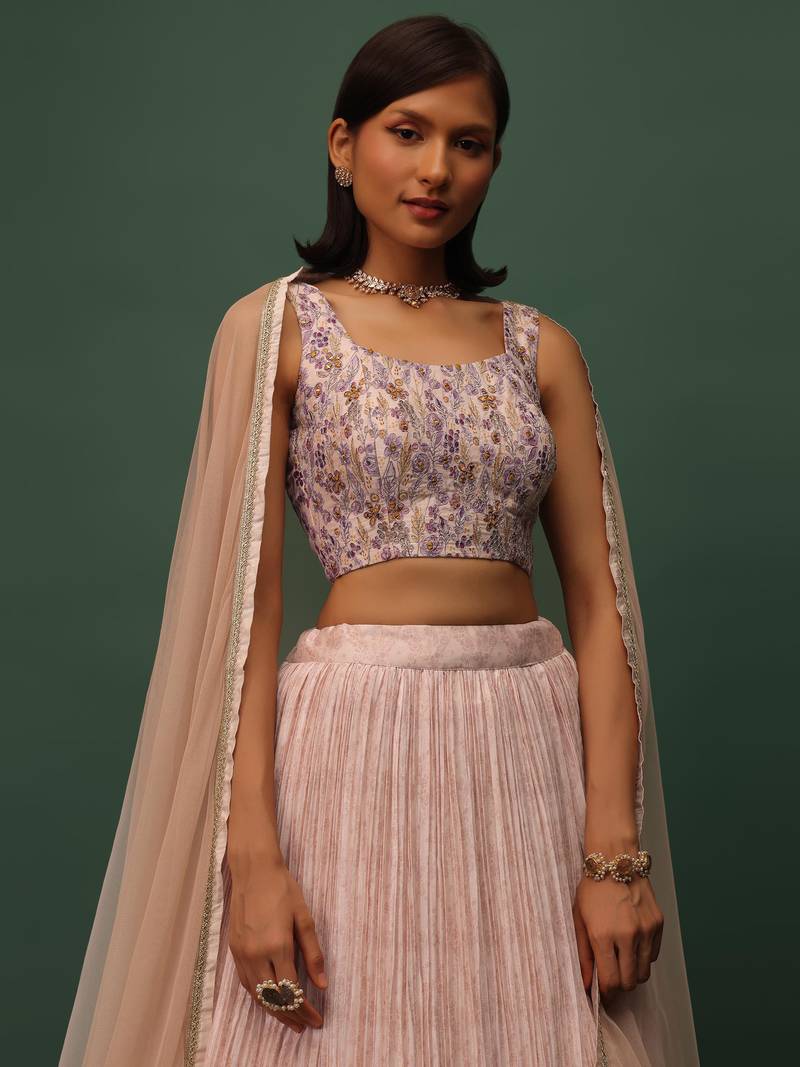 Marvelous Beige Digital Printed Georgette Function Wear Lehenga Choli