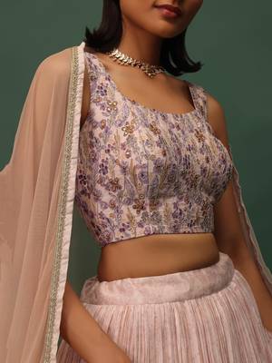 marvelous beige digital printed georgette lehenga set choli with dupatta 5