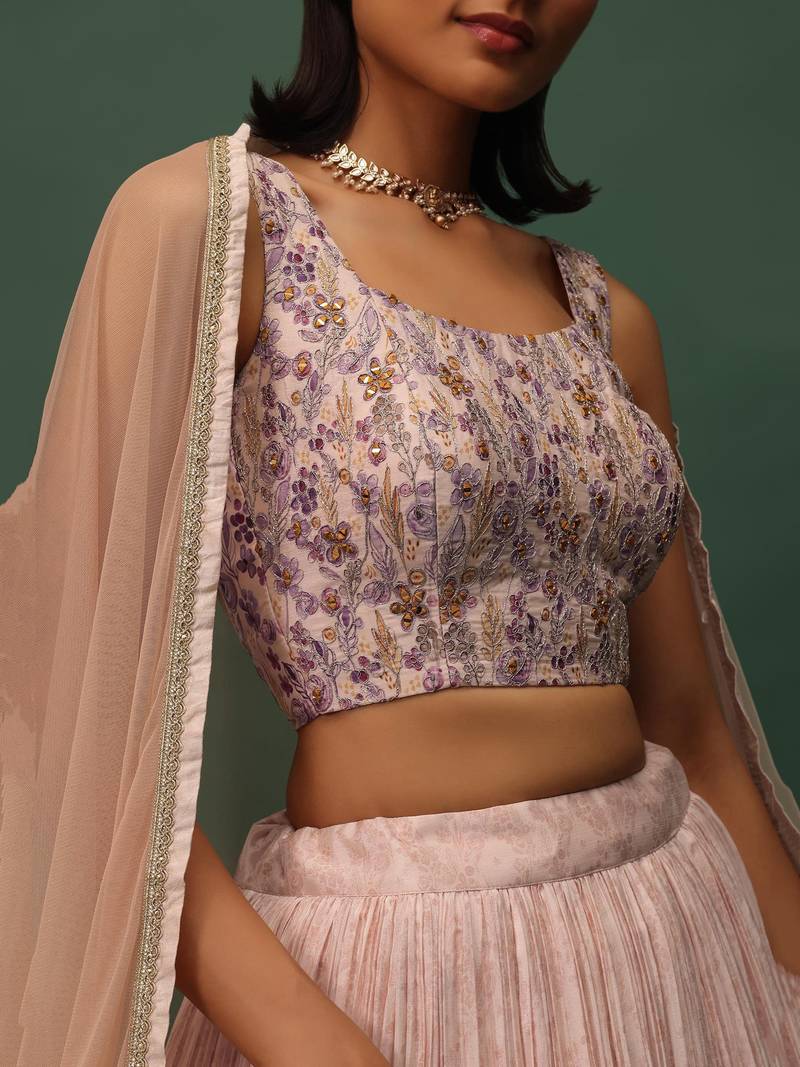 Marvelous Beige Digital Printed Georgette Function Wear Lehenga Choli