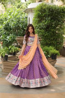 PURPLE JACQUARD LEHENGA CHOLI WITH WITH RUSSIAN SILK EMBROIDERED DUPATTA 1