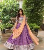 PURPLE JACQUARD LEHENGA CHOLI WITH WITH RUSSIAN SILK EMBROIDERED DUPATTA