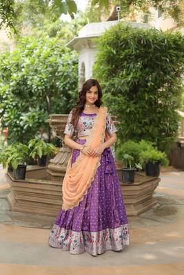 PURPLE JACQUARD LEHENGA CHOLI WITH WITH RUSSIAN SILK EMBROIDERED DUPATTA 3