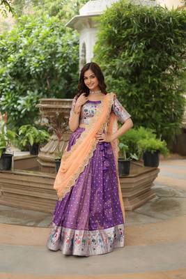 PURPLE JACQUARD LEHENGA CHOLI WITH WITH RUSSIAN SILK EMBROIDERED DUPATTA 4