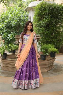 PURPLE JACQUARD LEHENGA CHOLI WITH WITH RUSSIAN SILK EMBROIDERED DUPATTA 5