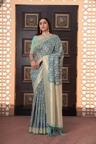 Blue artisanal ikkat silk cotton saree