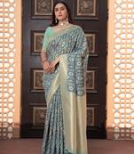 Blue artisanal ikkat silk cotton saree