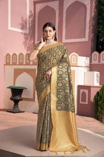 Brown cotton ikkat silk saree