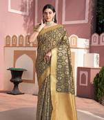 Brown cotton ikkat silk saree