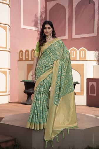 Green pure cotton ikkat silk saree