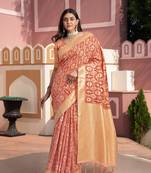 Peach cotton ikkat silk saree