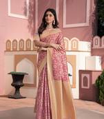 Graceful pink ikkat silk cotton saree