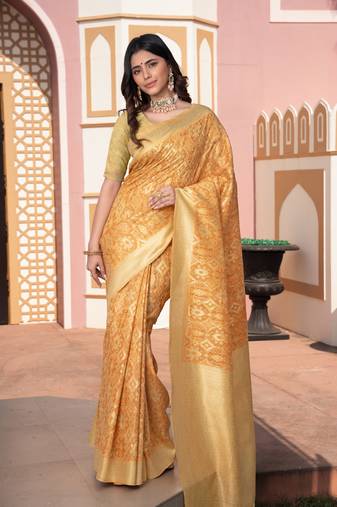 Classic yellow cotton ikkat silk saree