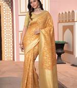 Classic yellow cotton ikkat silk saree