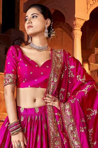 Fabulous Pink Sequins Zari Embroidered Art Silk Wedding Designer Lehenga Choli with Dupatta