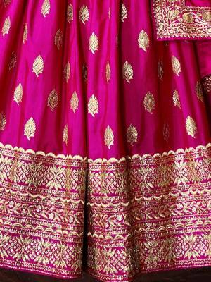Fabulous Pink Sequins Zari Embroidered Art Silk Wedding Designer Lehenga Choli with Dupatta 6