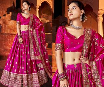 Fabulous Pink Sequins Zari Embroidered Art Silk Wedding Designer Lehenga Choli with Dupatta 7