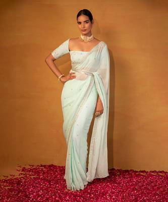 Aqua blue georgette saree 1