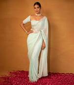 Aqua blue georgette saree