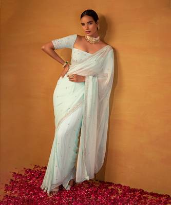 Aqua blue georgette saree 2