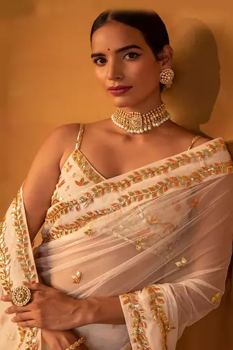 Off white net saree