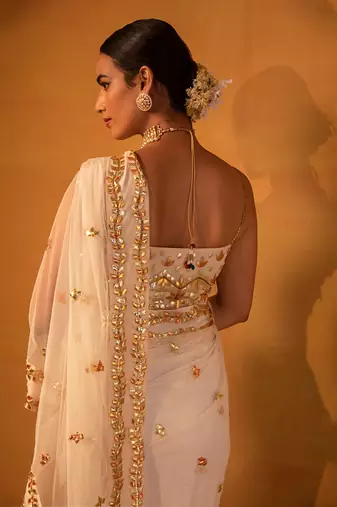 Off white net saree