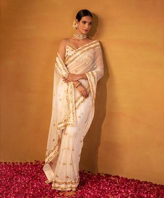 Off white net saree 4