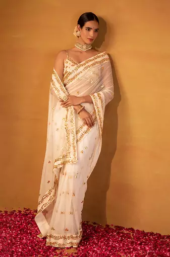 Off white net saree