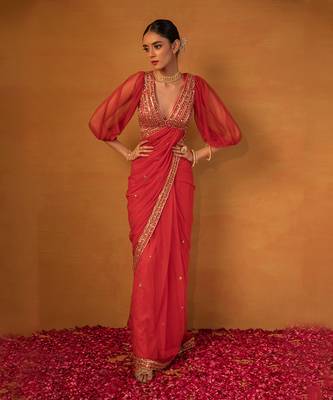 Red net saree set 1