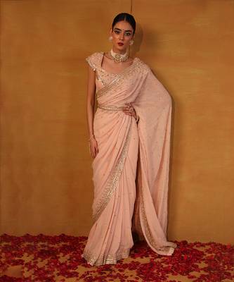 Blush pink georgette saree 1