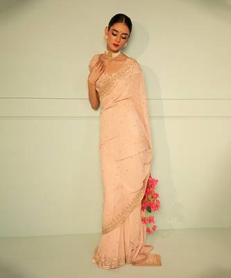 Blush pink georgette saree 2