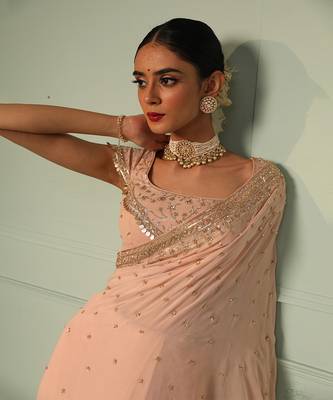 Blush pink georgette saree 3