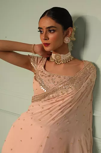 Blush pink georgette saree