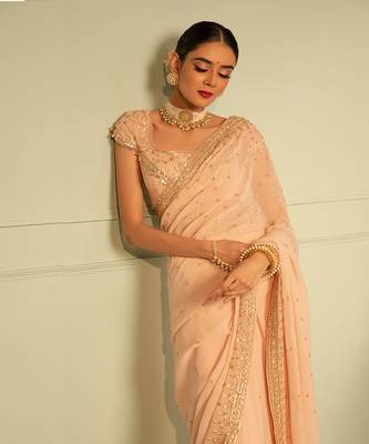 Blush pink georgette saree 4