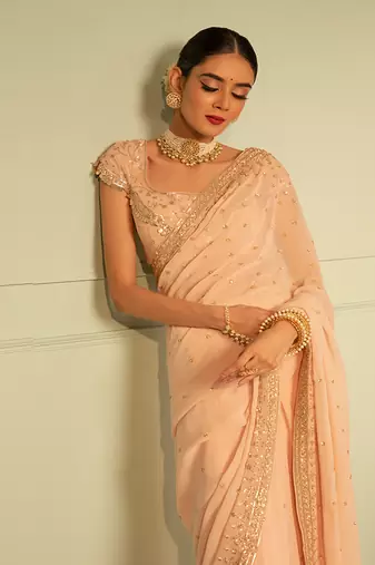 Blush pink georgette saree