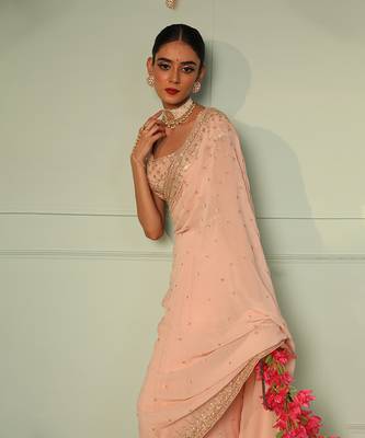 Blush pink georgette saree 5