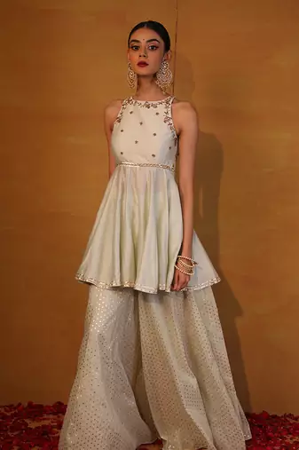 Mint green embellished kurta set