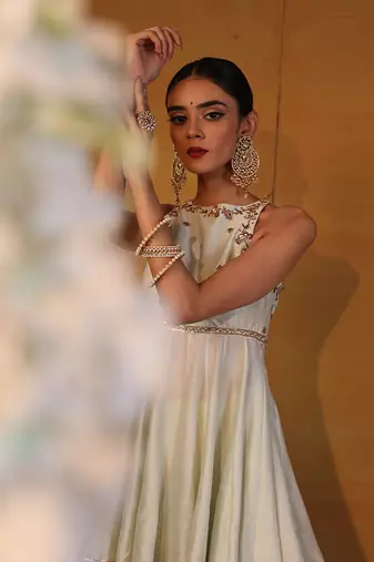 Mint green embellished kurta set