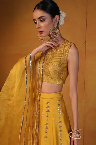 Mustard Embellished Lehenga Set