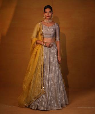 Medium Grey Embellished Lehenga Set. 1