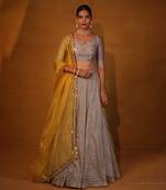 Medium Grey Embellished Lehenga Set.