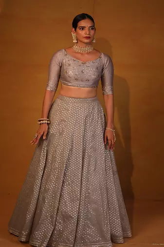 Medium Grey Embellished Lehenga Set.