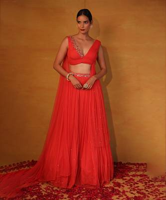 Coral Embellished Lehenga Set 1