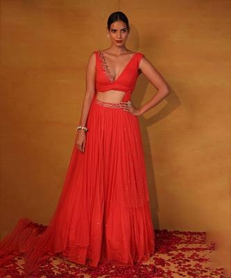 Coral Embellished Lehenga Set 3