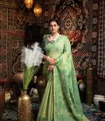 Green soft cotton jamdani saree with matching blouse