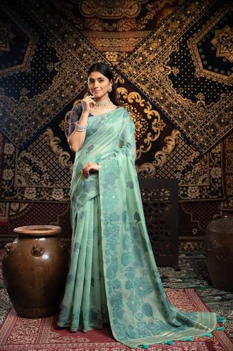 Sky soft cotton jamdani saree with coordinated blouse