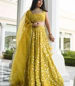 Glamorous Mehndi Thread Sequins Embroidery Silk Lehenga Choli with Dupatta