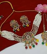 Traditional pearl choker set with kundan medallion gold-plated multicolor wedding jewelry maang tikka bridal collection
