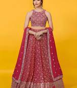  red sequins georgette lehenga set choli with dupatta